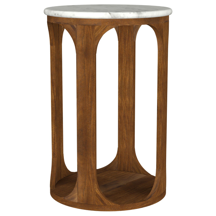 Berkeley - Round Marble Top Side Table - White And Brown