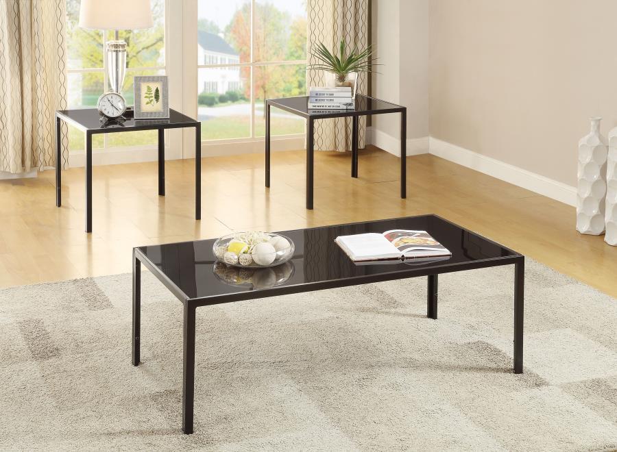 Brock - Rectangular Glass Top Coffee Table Set - Black