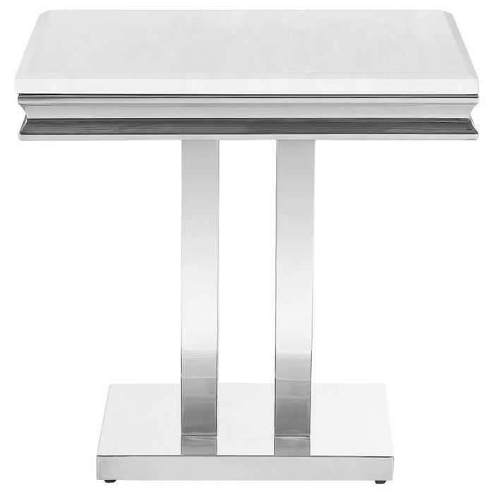 Kerwin - Square Stone Top End Table - White And Chrome