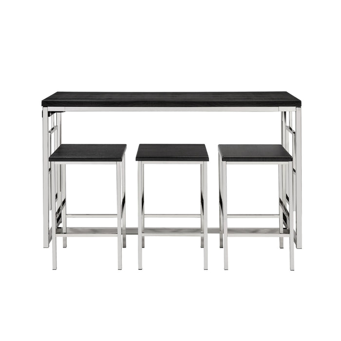 Ezra - Bar Table + 3 Stools - Chrome