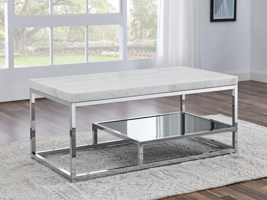 Aston - White Marble Top Coffee Table - White