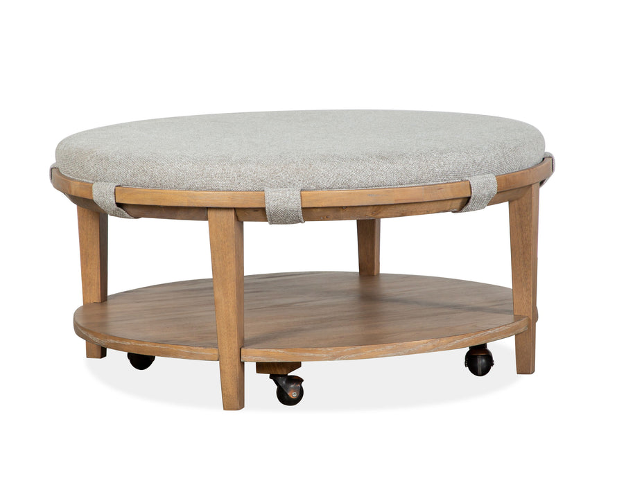 Lindon - Round Cocktail Table With Upholstered Top & Casters