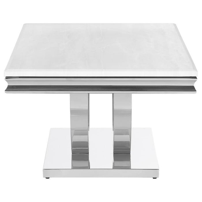 Kerwin - Rectangular Stone Top Coffee Table - White And Chrome