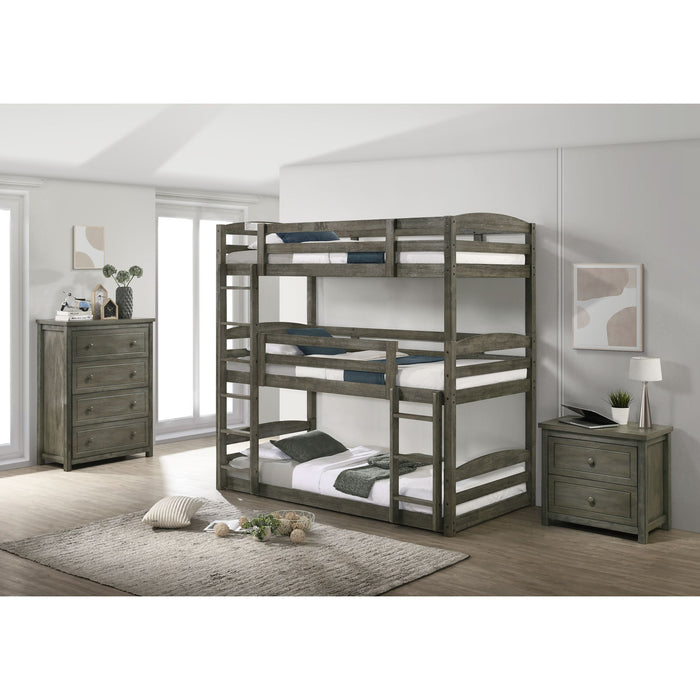 Trey - Triple Twin Bunk 3 Piece Bedroom Set - Gray Wire Brushed