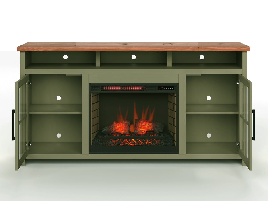 Vineyard - 74" Fireplace TV Stand - Sage Green / Fruitwood