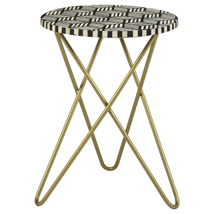 Xenia - Round Bone Inlay Accent Side Table - White And Gold