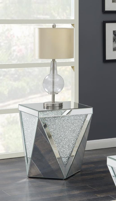 Amore - Square Mirrored Acrylic Crystal Side End Table - Silver