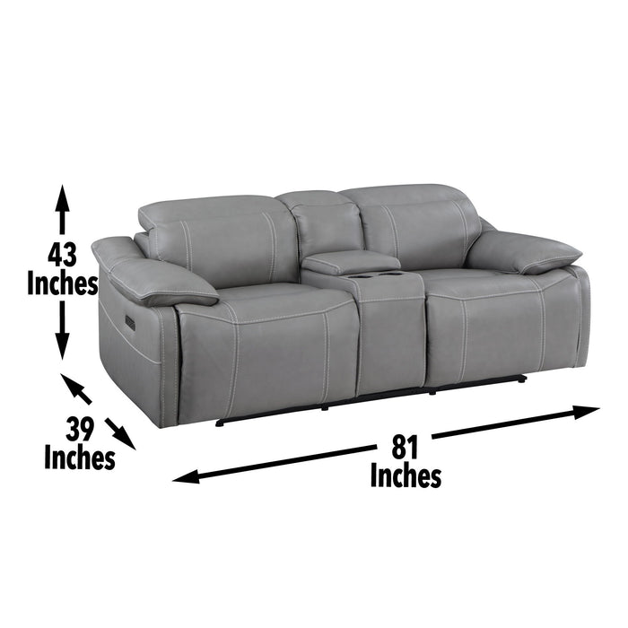 Alpine - Leather Dual Power Console Loveseat - Dark Gray