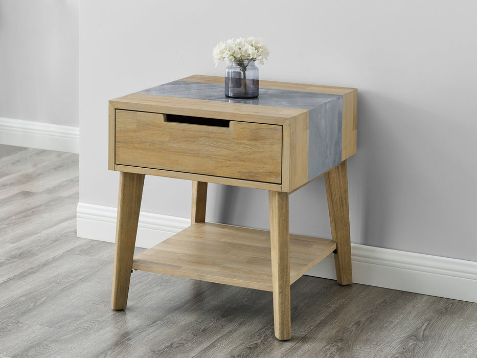 Calgary - Sintered Stone Inlay Side Table - Brown