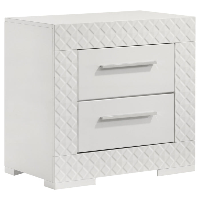 Ives - 2-Drawer Nightstand Bedside Table - White High Gloss