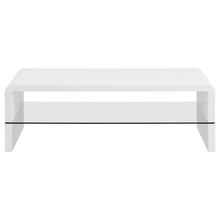 Airell - Rectangular Coffee Table With Shelf - White High Gloss