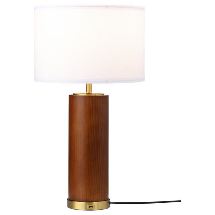 Aziel - Drum Shade Wood Frame Table Lamp - Cappuccino