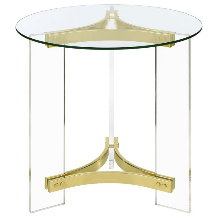 Janessa - Round Glass Top Acrylic Leg End Table Matte - Brass