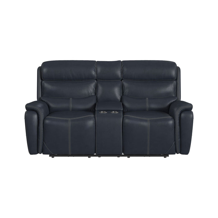 Aruba - Power Motion Loveseat With Power Headrest And Console - Pebble Navy