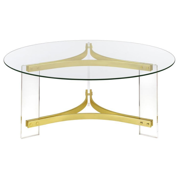 Janessa - Round Glass Top Acrylic Leg Coffee Table Matte - Brass