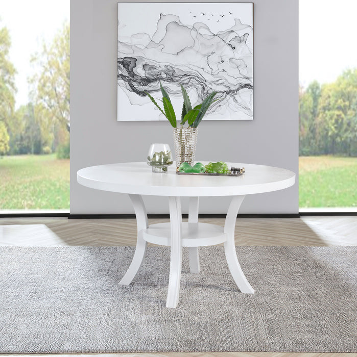 Judd - Round Dining Wood Table With Shelf - Pearl White