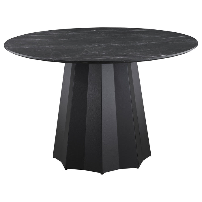 Camden - 5 Piece Round Faux Marble Top Dining Table Set - Black