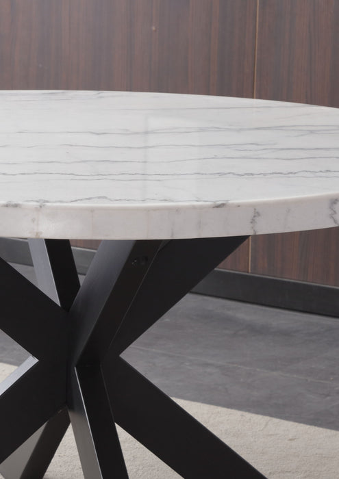 Xena - White Marble Top Round Table - Black