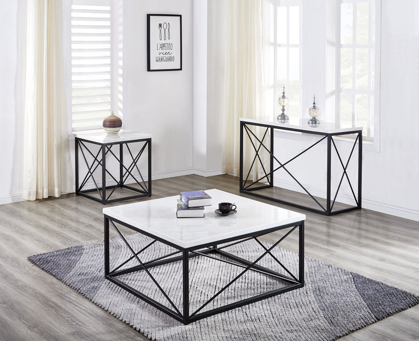 Skyler - White Marble Top Rectangular Sofa Table - White