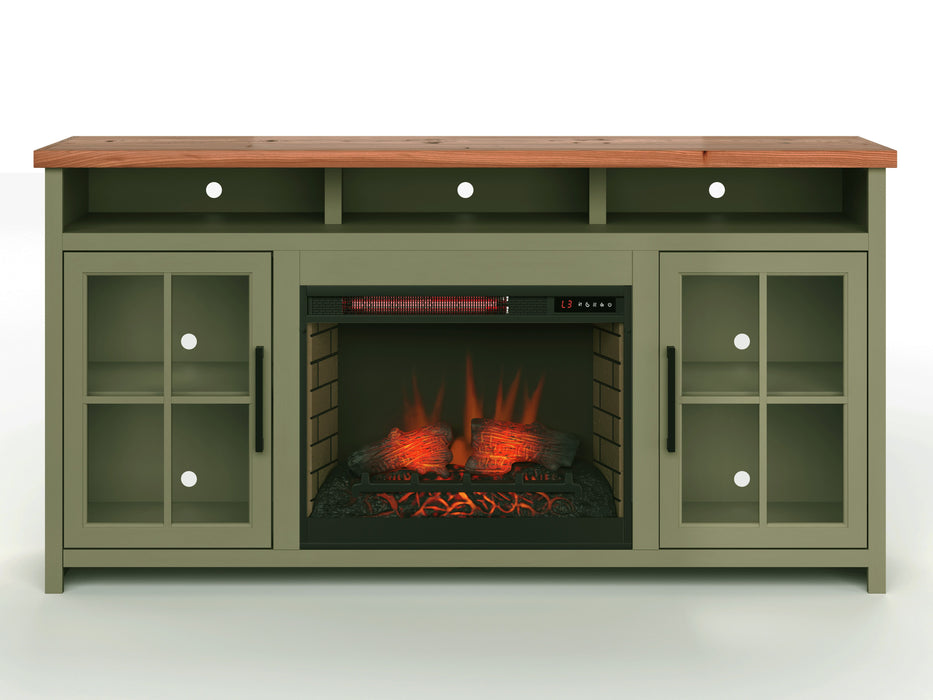 Vineyard - 74" Fireplace TV Stand - Sage Green / Fruitwood