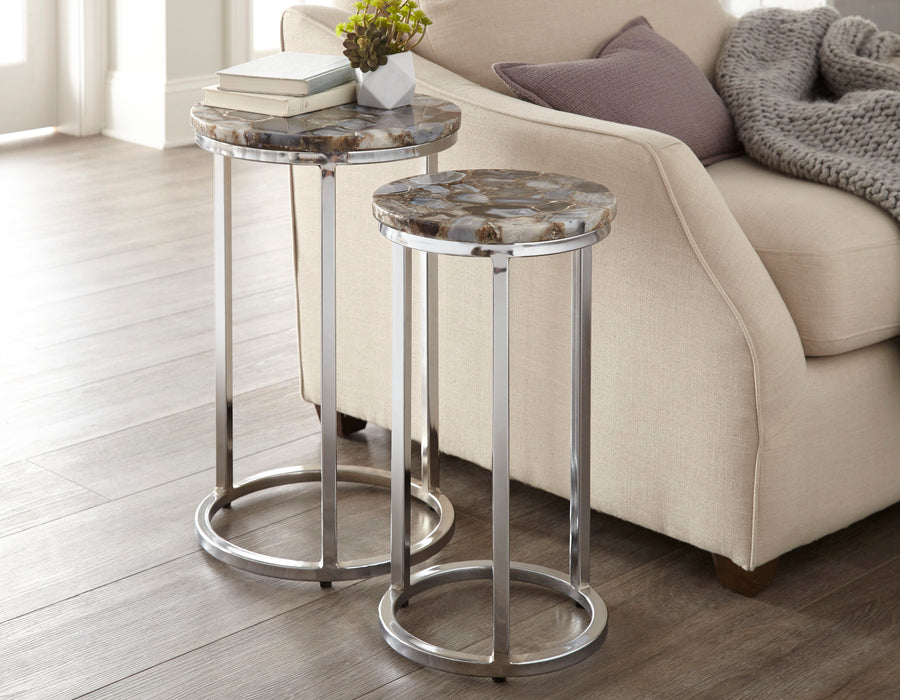 Onyx - Agate Top Nesting Table - Pearl Silver