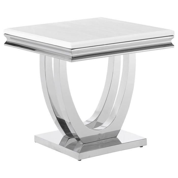 Kerwin - Square Stone Top End Table - White And Chrome