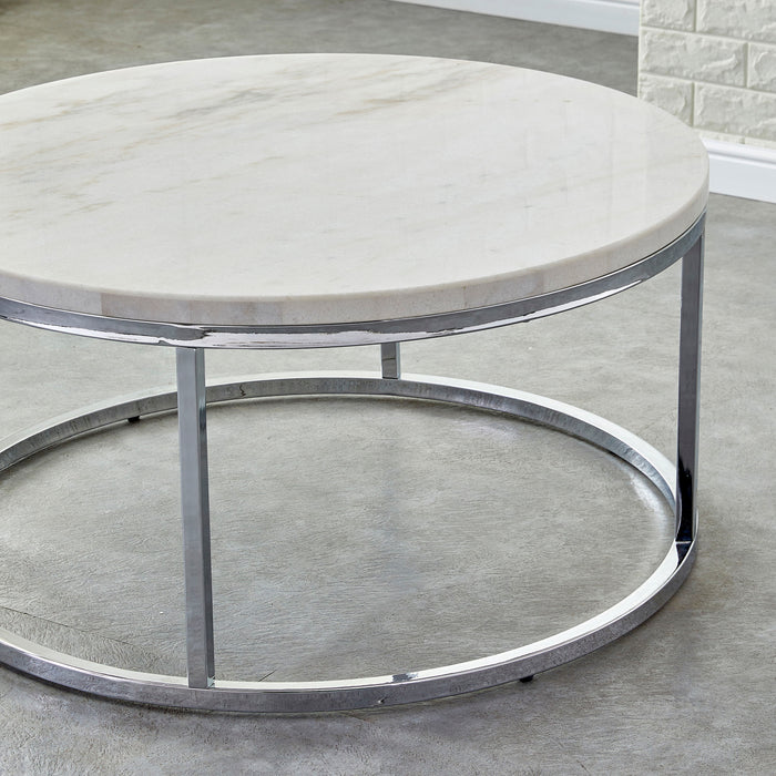 Echo - White Marble Top Round Cocktail Table - White