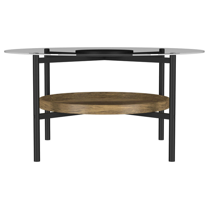 Delfin - Round Glass Top Coffee Table - Black And Brown