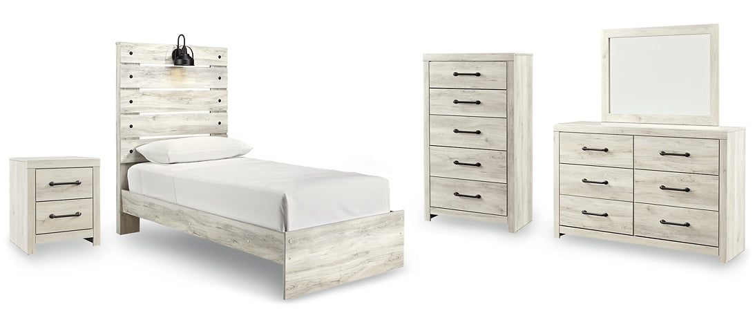 Cambeck Twin Panel Bed with Mirrored Dresser, Chest and Nightstand