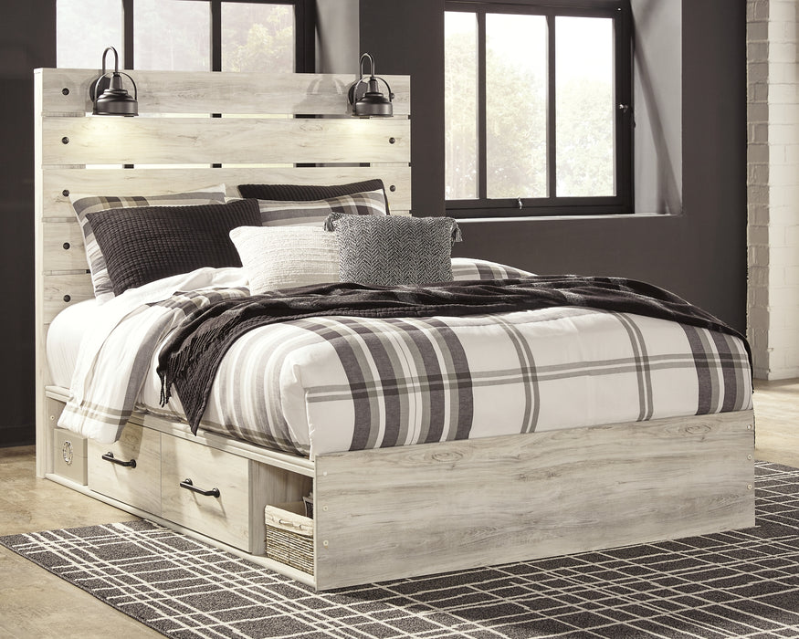 Cambeck Twin Panel Bed with 4 Storage Drawers with Mirrored Dresser and Chest