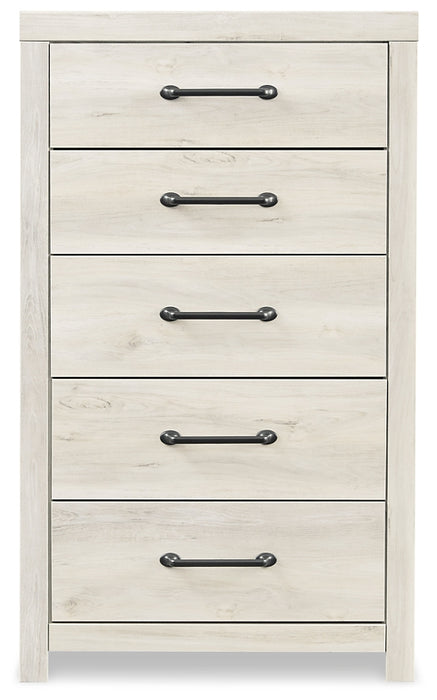 Cambeck Full Panel Bed with 4 Storage Drawers with Mirrored Dresser, Chest and 2 Nightstands