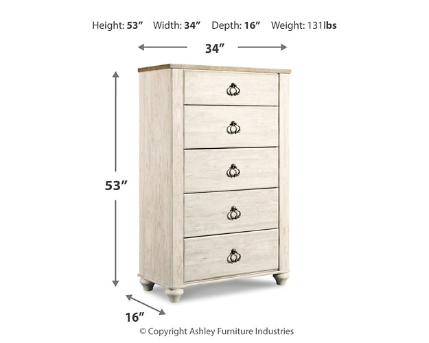 Willowton  Sleigh Bed With Mirrored Dresser, Chest And Nightstand