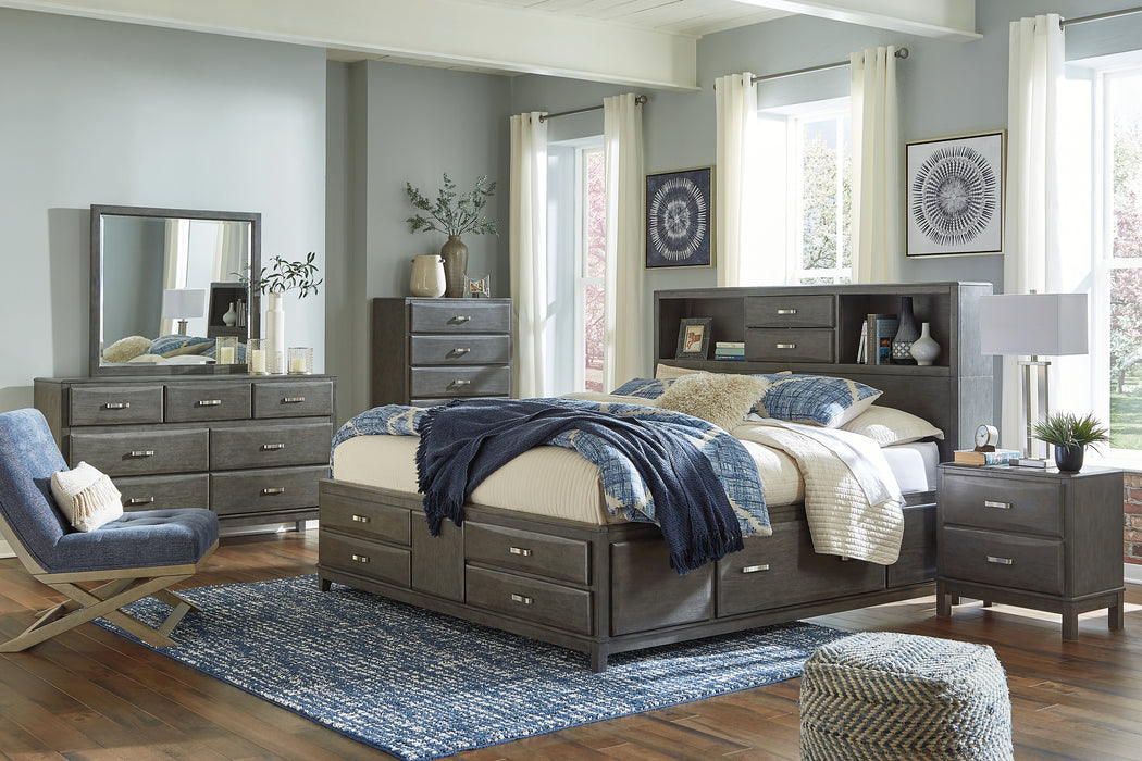 Caitbrook  Storage Bed With 8 Storage Drawers With Mirrored Dresser And Chest