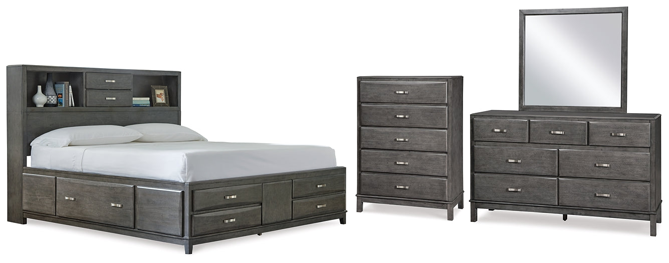 Caitbrook  Storage Bed With 8 Storage Drawers With Mirrored Dresser And Chest