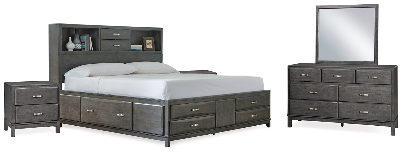 Caitbrook  Storage Bed With 8 Storage Drawers With Mirrored Dresser And 2 Nightstands