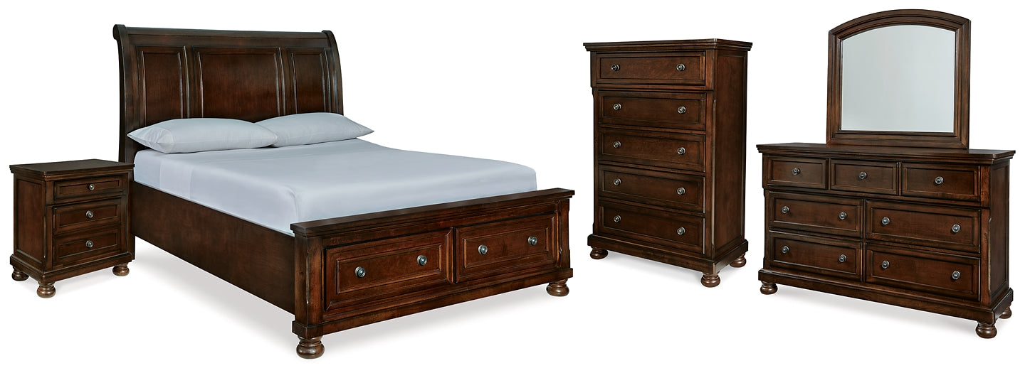 Porter  Sleigh Bed With Mirrored Dresser, Chest And Nightstand