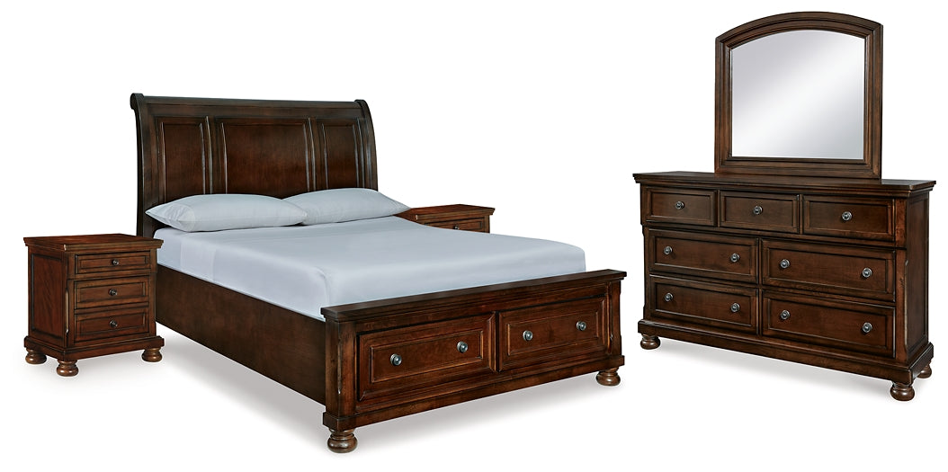 Porter  Sleigh Bed With Mirrored Dresser And 2 Nightstands