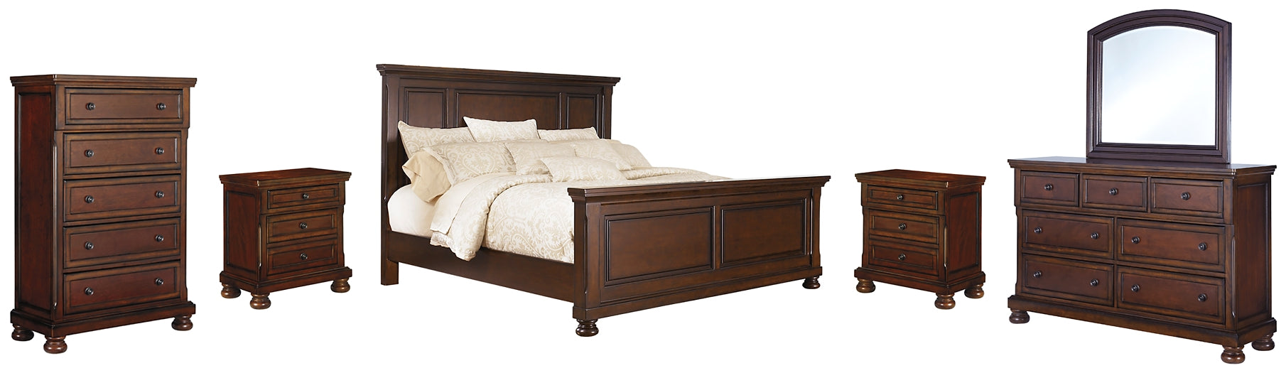 Porter Queen Panel Bed with Mirrored Dresser, Chest and 2 Nightstands