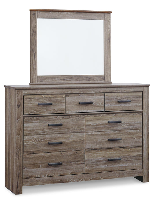 Zelen Full Panel Headboard with Mirrored Dresser