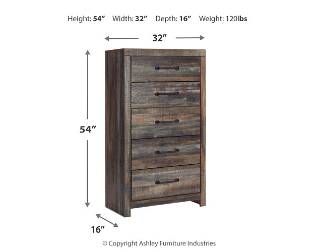 Drystan King Panel Bed with 4 Storage Drawers with Mirrored Dresser and Chest