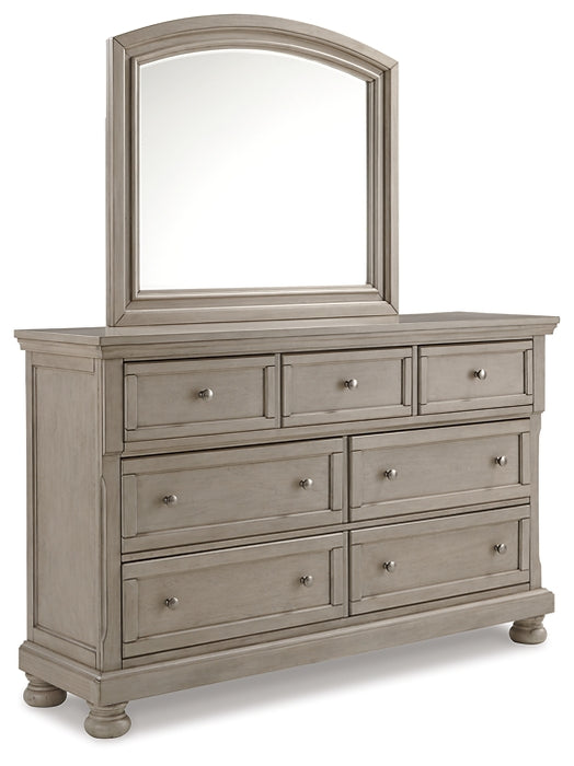 Lettner California King Panel Bed with Mirrored Dresser and 2 Nightstands