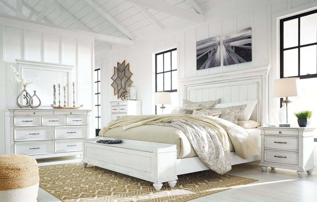 Kanwyn King Panel Bed with Storage with Mirrored Dresser, Chest and Nightstand