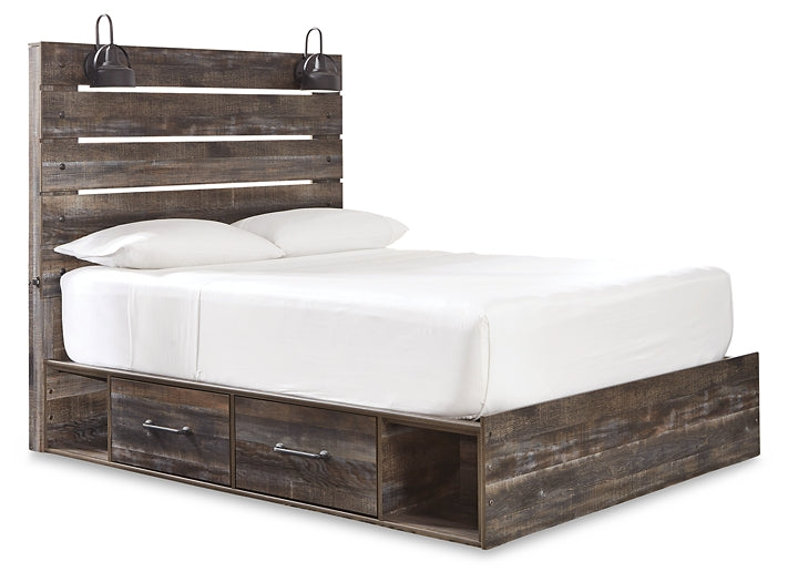 Drystan Queen Panel Bed with 4 Storage Drawers with Mirrored Dresser, Chest and 2 Nightstands