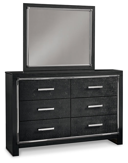 Kaydell King Panel Bed with Storage with Mirrored Dresser and Chest