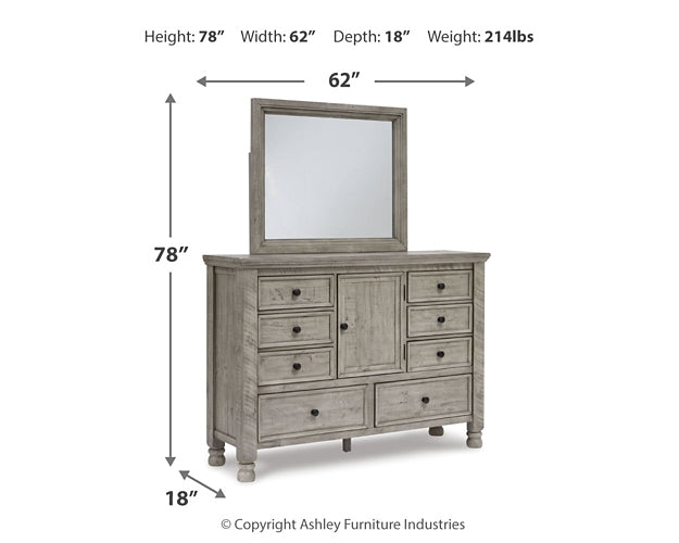 Harrastone California King Panel Bed with Mirrored Dresser