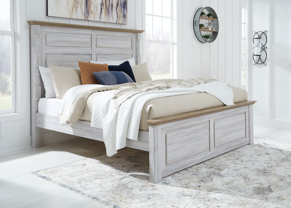 Haven Bay King Panel Bed with Mirrored Dresser and 2 Nightstands