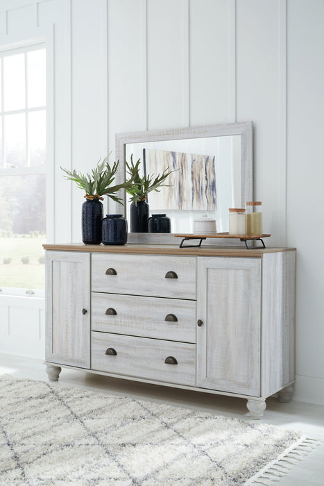 Haven Bay Queen Panel Bed with Mirrored Dresser and Chest