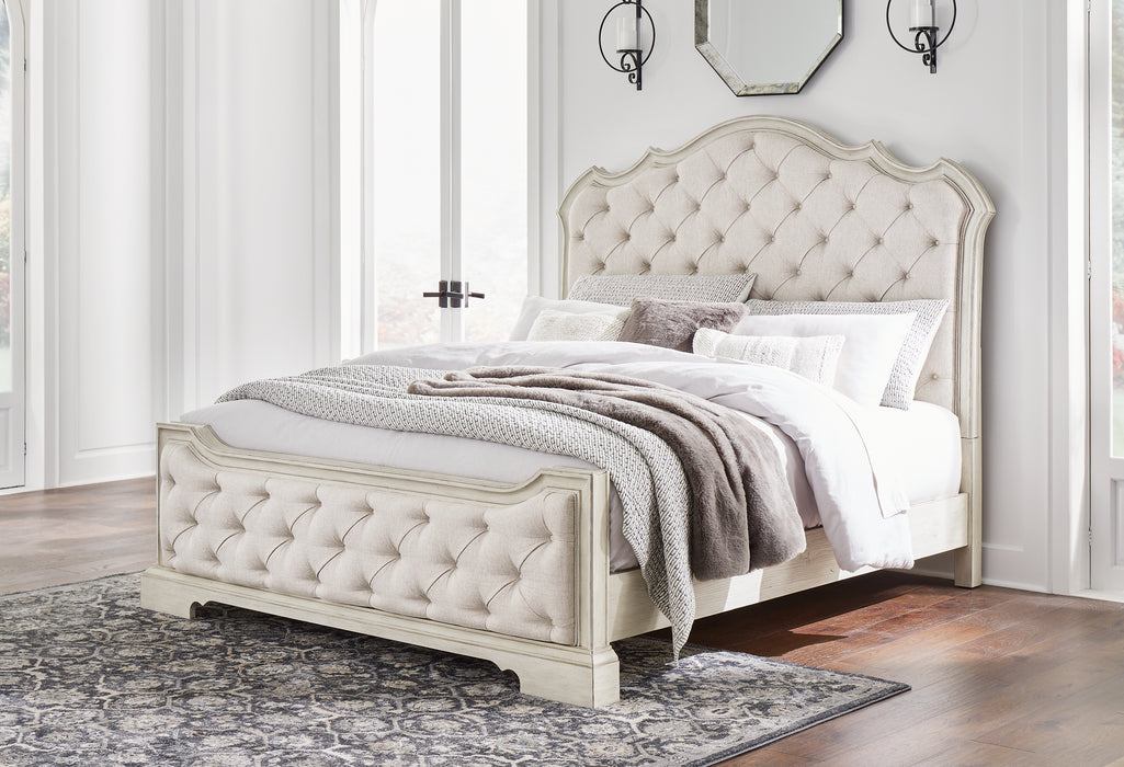 Arlendyne California King Upholstered Bed with Mirrored Dresser and 2 Nightstands