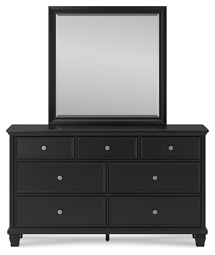 Lanolee California King Panel Bed with Mirrored Dresser, Chest and Nightstand