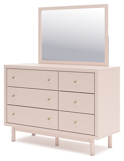 Wistenpine Full Upholstered Panel Headboard with Mirrored Dresser and 2 Nightstands